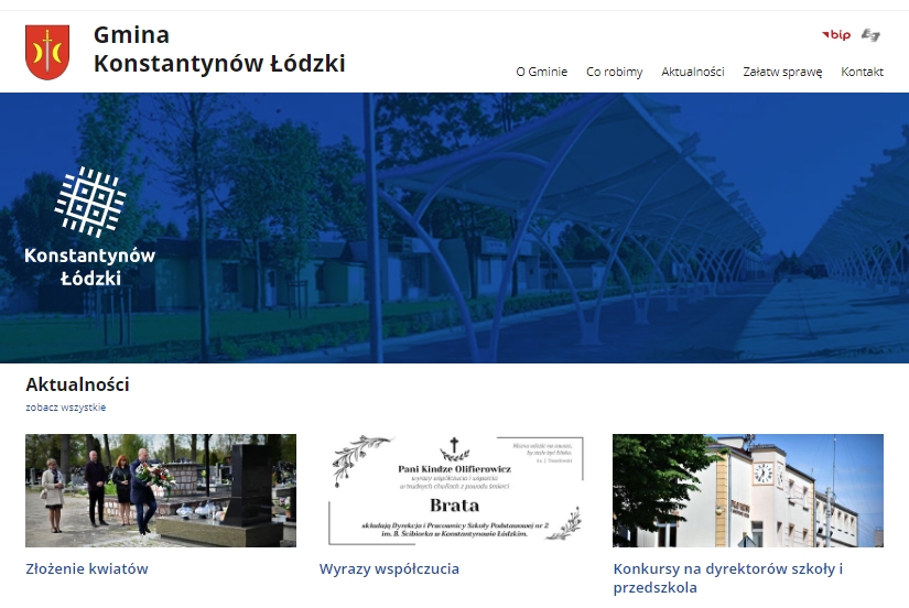 Zrzut ekranu pokazujący stronę internetową Gminy Konstantynów Łódzki